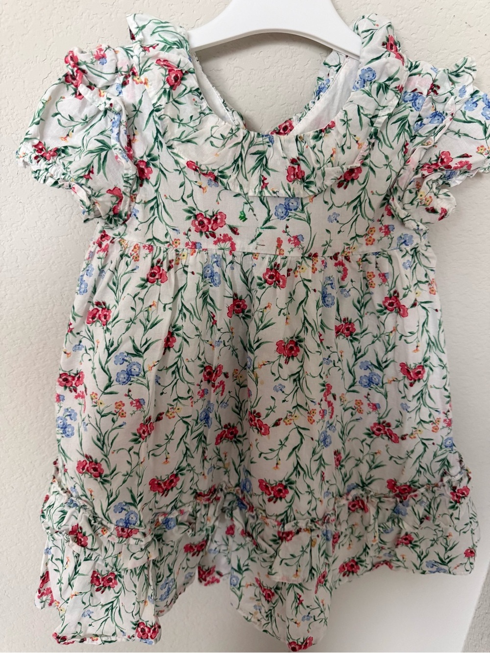 Janie and Jack White Floral Dress with Green Leaf Print